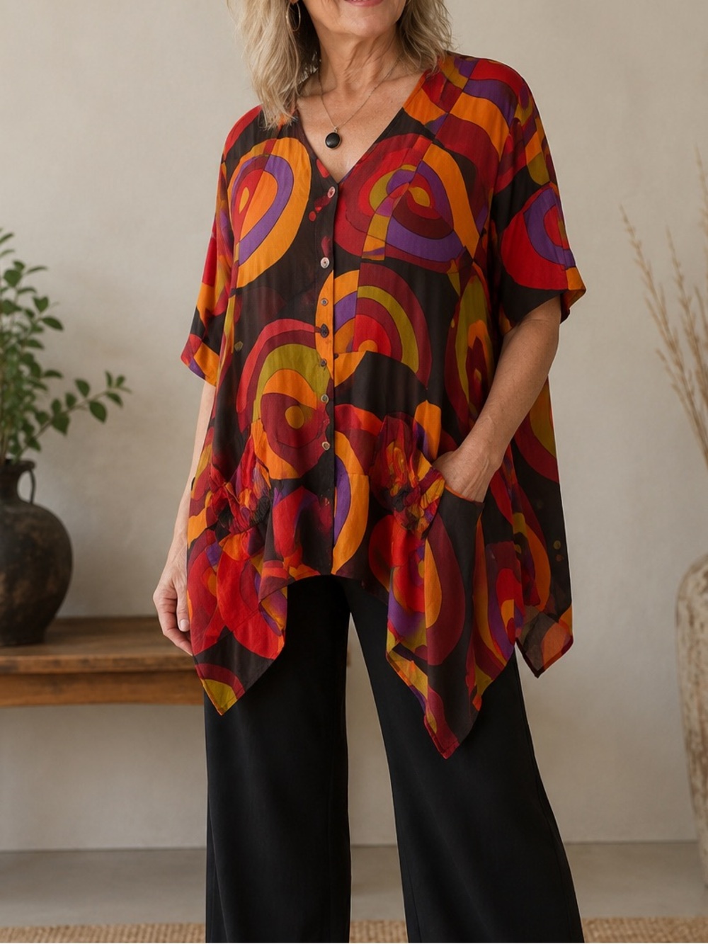 STEP in STYLE Artsy Laganlook   Tunic Top Boho Artsy Handkerchief Hem Oversized